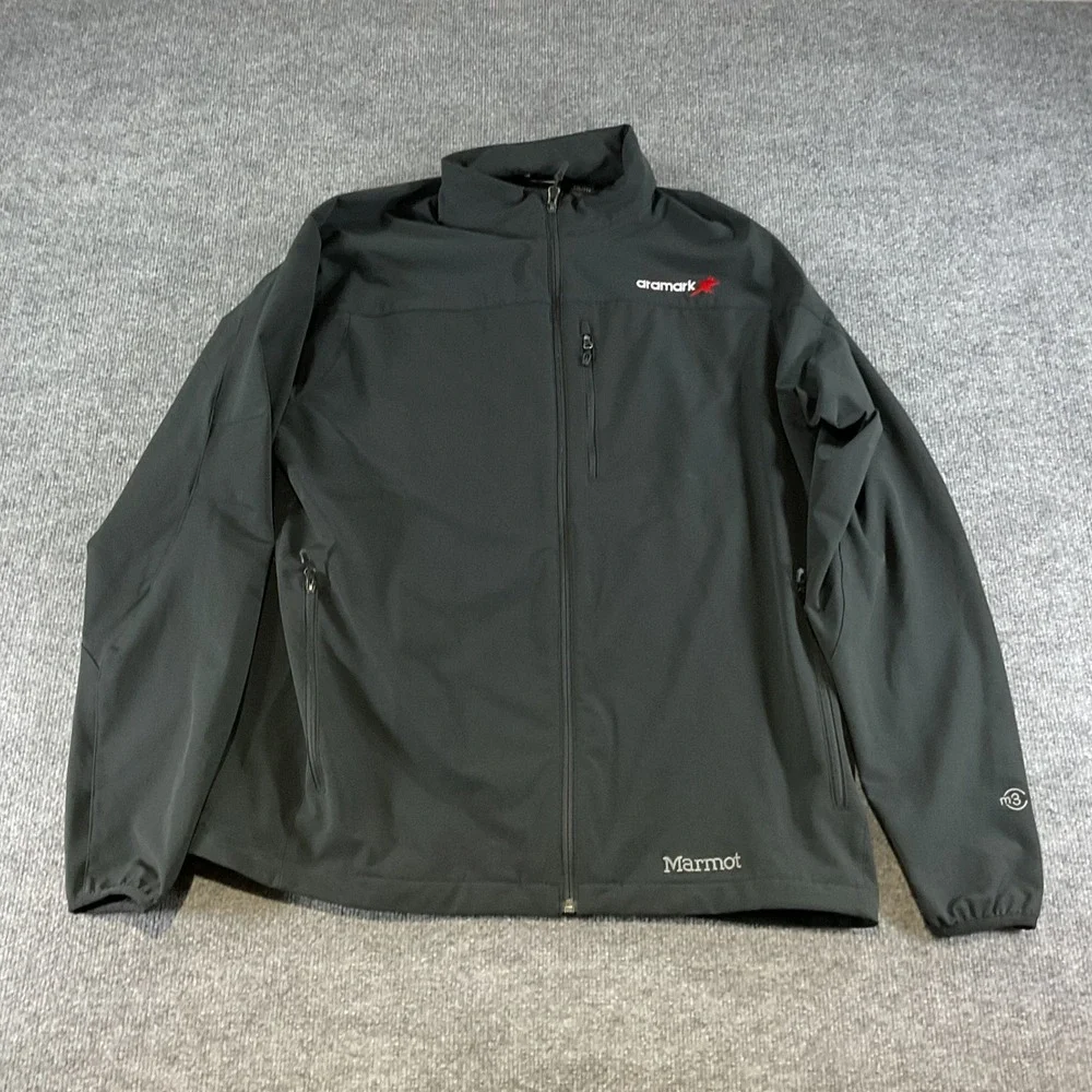 Marmot Softshell Jacket Mens XXL Black Full Zip Windbreaker Aramark Logo M3